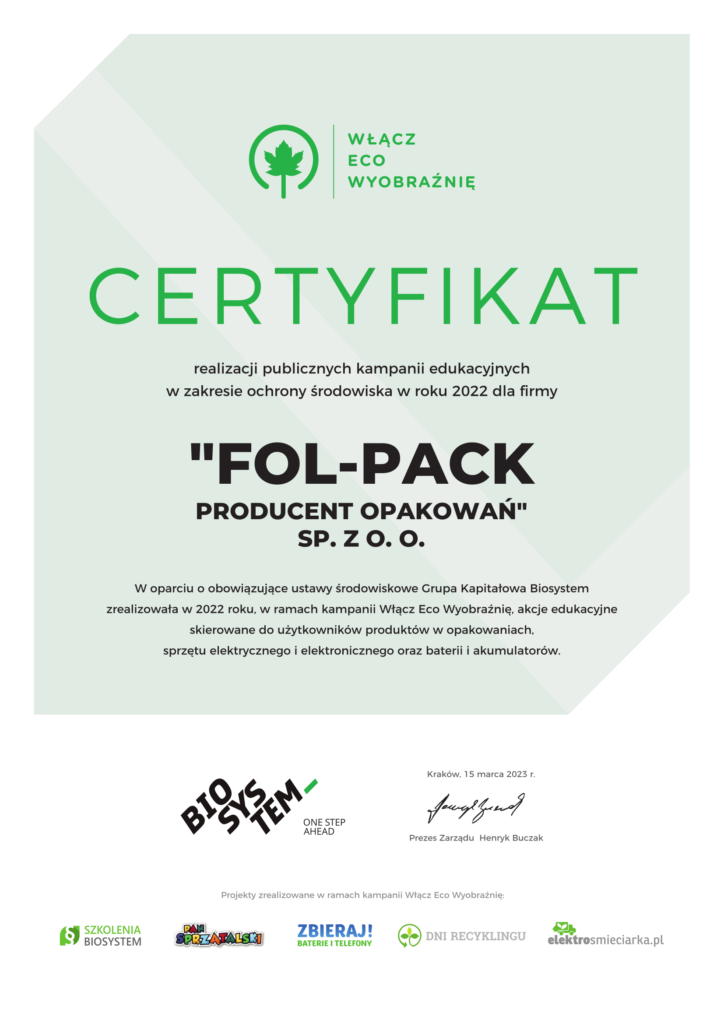 Fol-Pack - CERTYFIKAT BIOSYSTEM